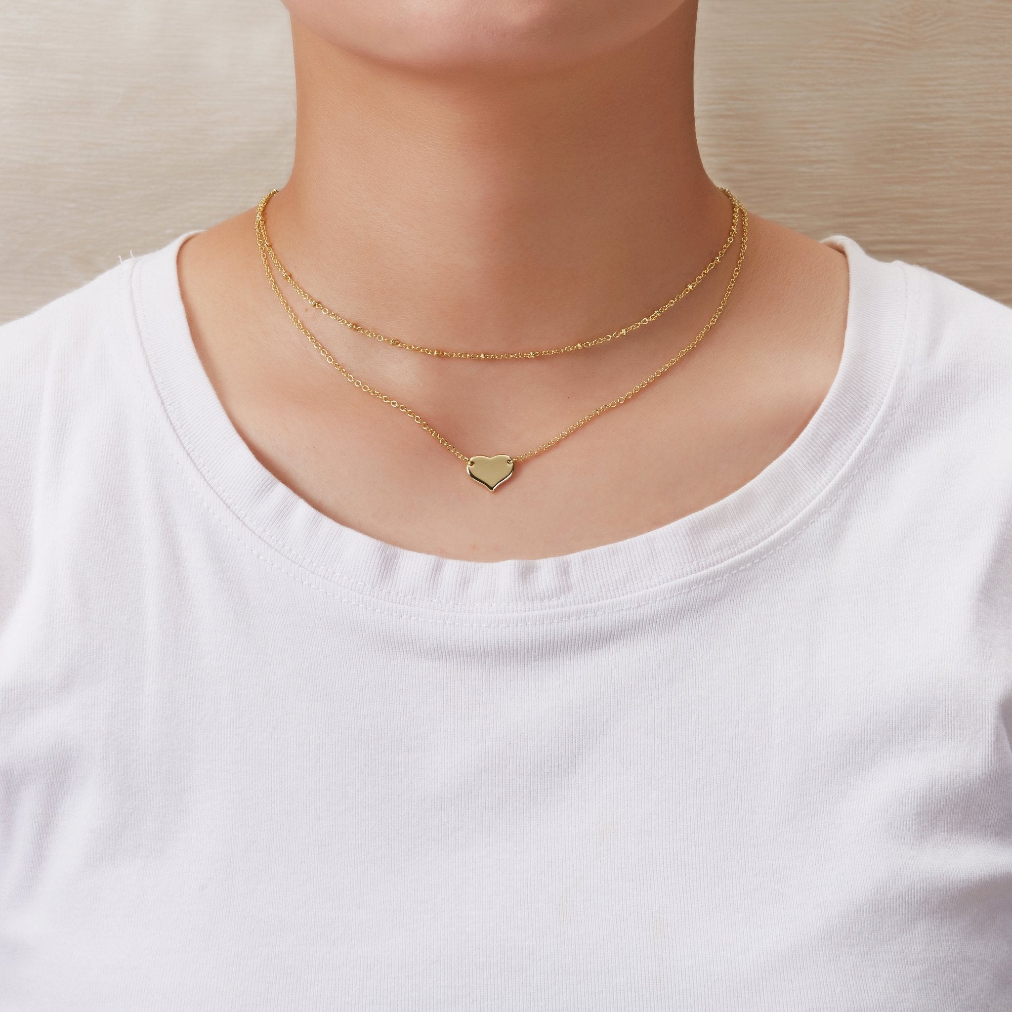 Gold Plated Double Layered Heart Necklace