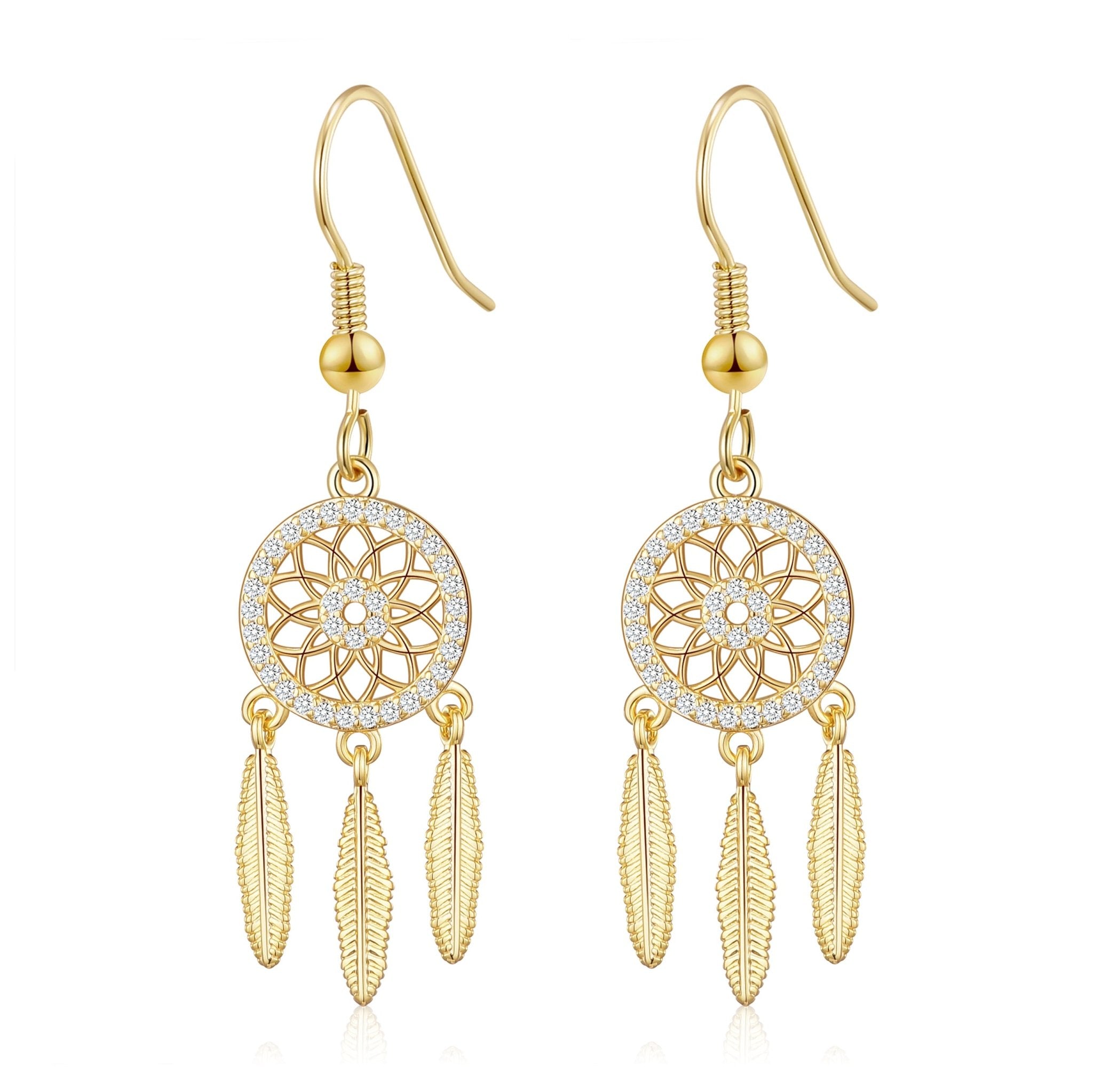 Gold Plated Dream Catcher Drop Earrings Created with Zircondia® Crystals