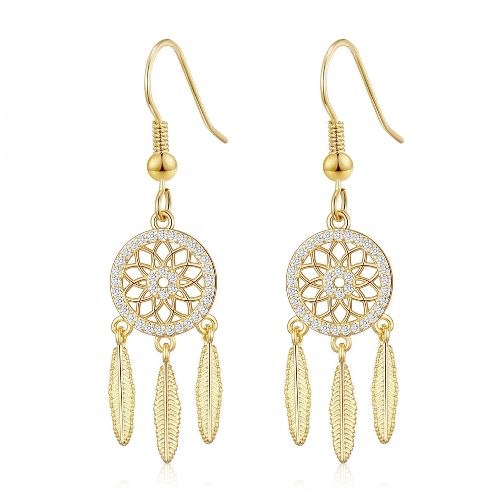 Gold Plated Dream Catcher Drop Earrings Created with Zircondia® Crystals