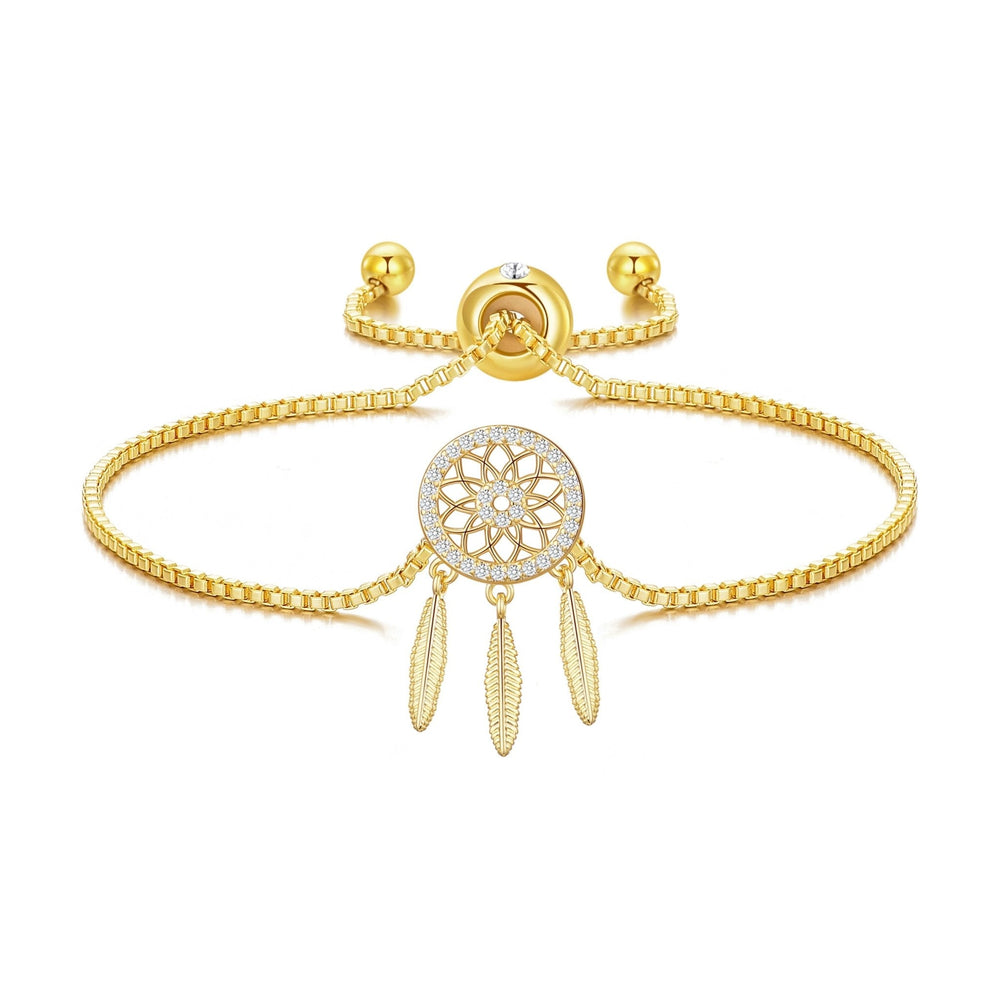 Gold Plated Dream Catcher Friendship Bracelet Created with Zircondia® Crystals