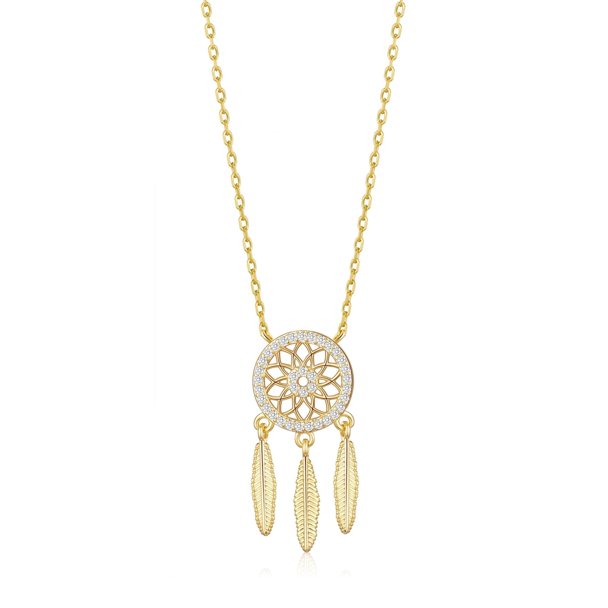 Gold Plated Dream Catcher Necklace Created with Zircondia® Crystals