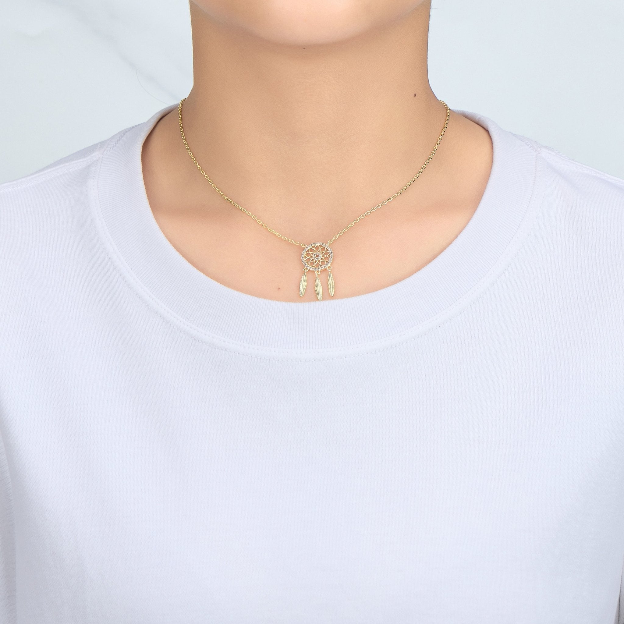 Gold Plated Dream Catcher Necklace Created with Zircondia® Crystals