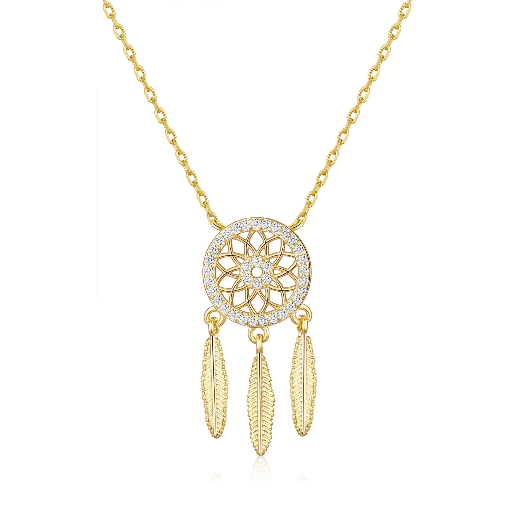 Gold Plated Dream Catcher Necklace Created with Zircondia® Crystals