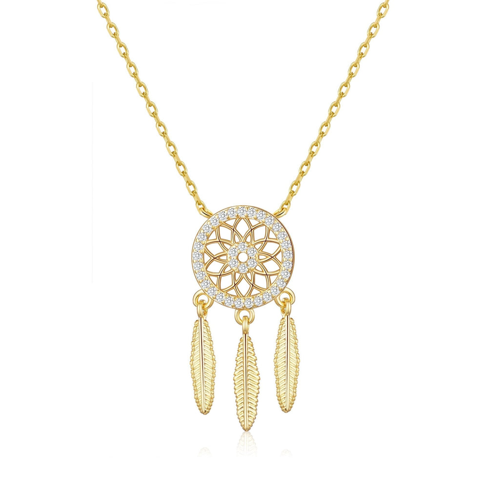 Gold Plated Dream Catcher Necklace Created with Zircondia® Crystals