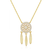 Gold Plated Dream Catcher Necklace Created with Zircondia® Crystals