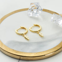 Gold Plated Feather Charm Hoop Earrings