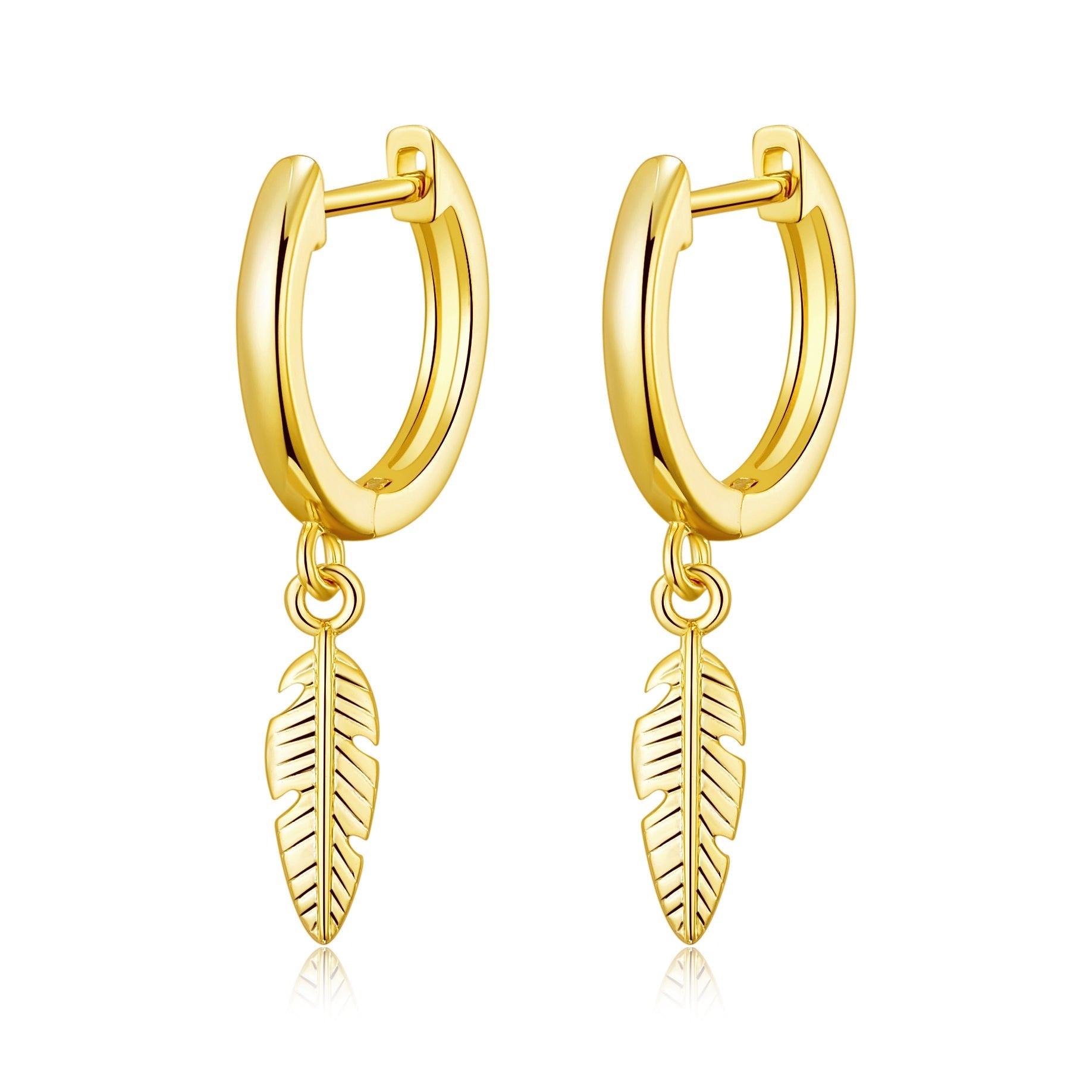 Gold Plated Feather Charm Hoop Earrings