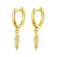 Gold Plated Feather Charm Hoop Earrings