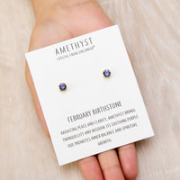 Gold Plated February (Amethyst) Birthstone Earrings Created with Zircondia® Crystals