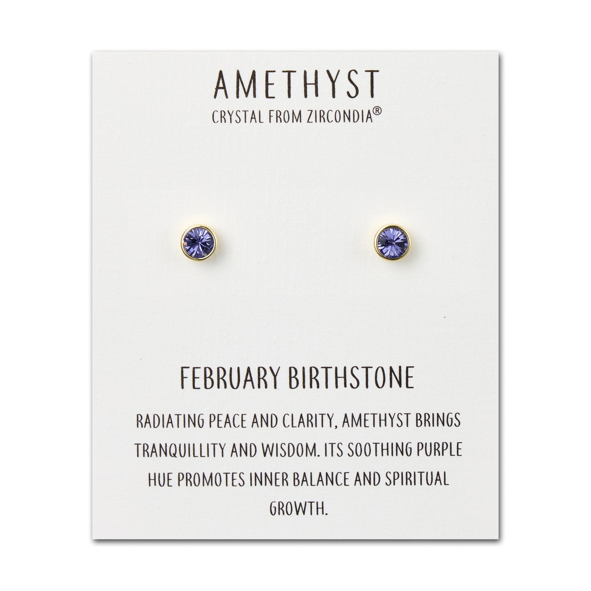 Gold Plated February (Amethyst) Birthstone Earrings Created with Zircondia® Crystals