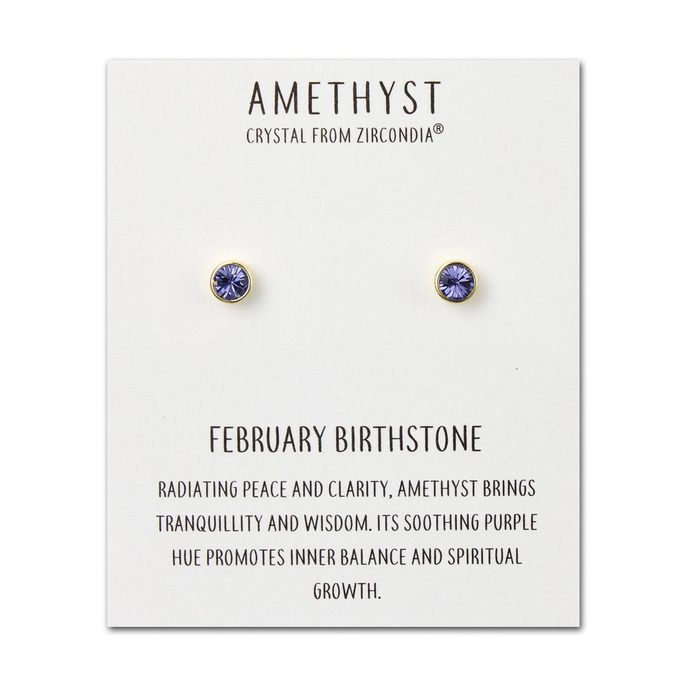 Gold Plated February (Amethyst) Birthstone Earrings Created with Zircondia® Crystals