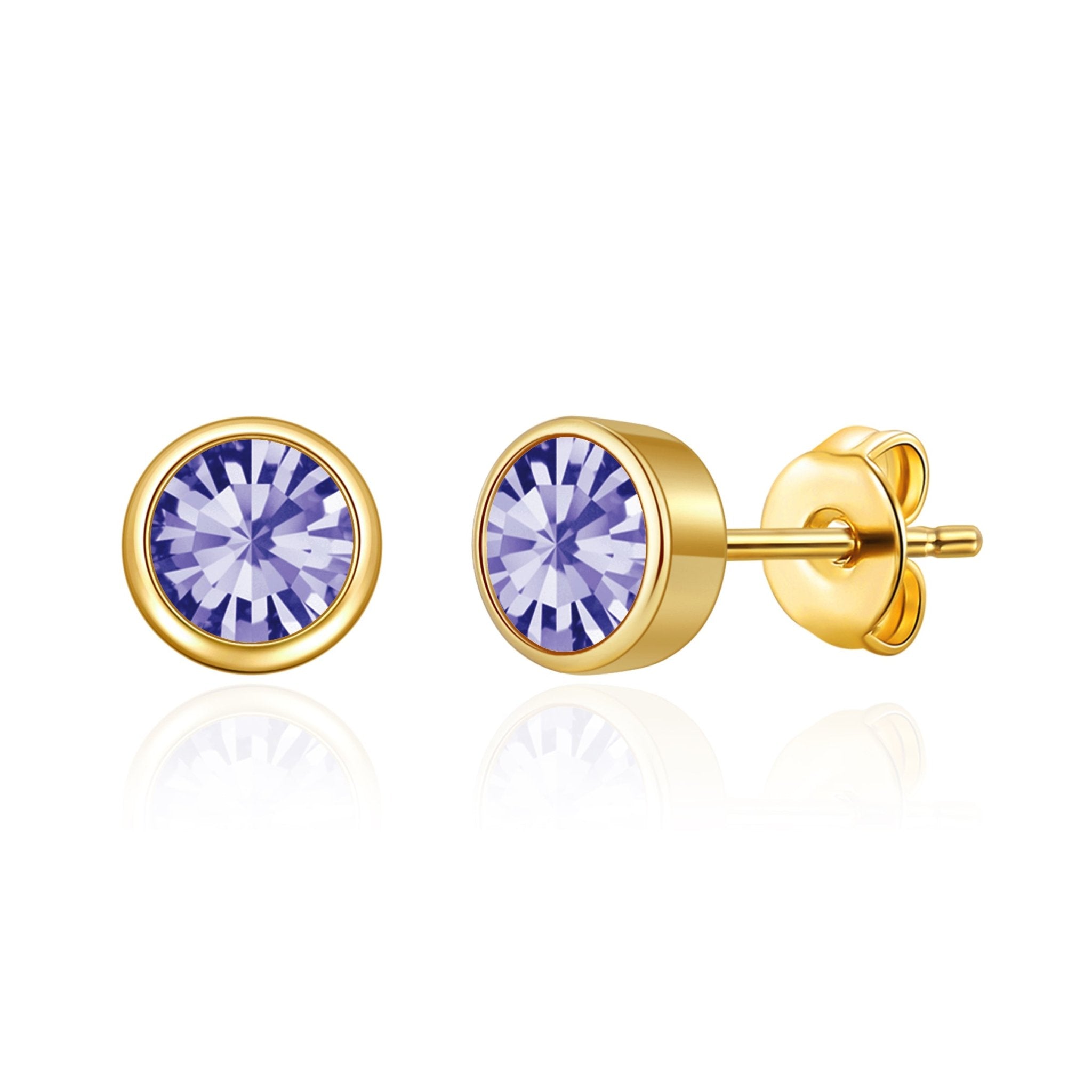 Gold Plated February (Amethyst) Birthstone Earrings Created with Zircondia® Crystals