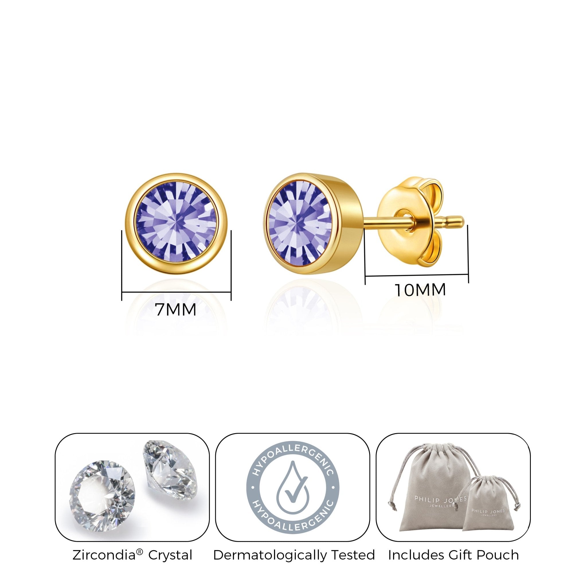 Gold Plated February (Amethyst) Birthstone Earrings Created with Zircondia® Crystals