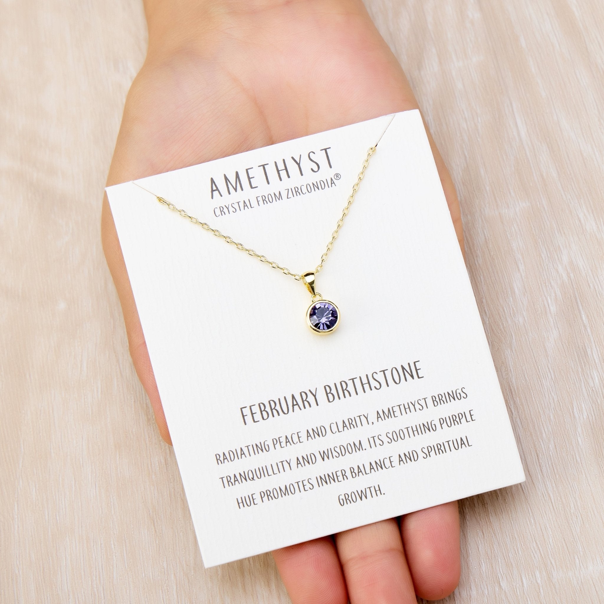 Gold Plated February (Amethyst) Birthstone Necklace Created with Zircondia® Crystals