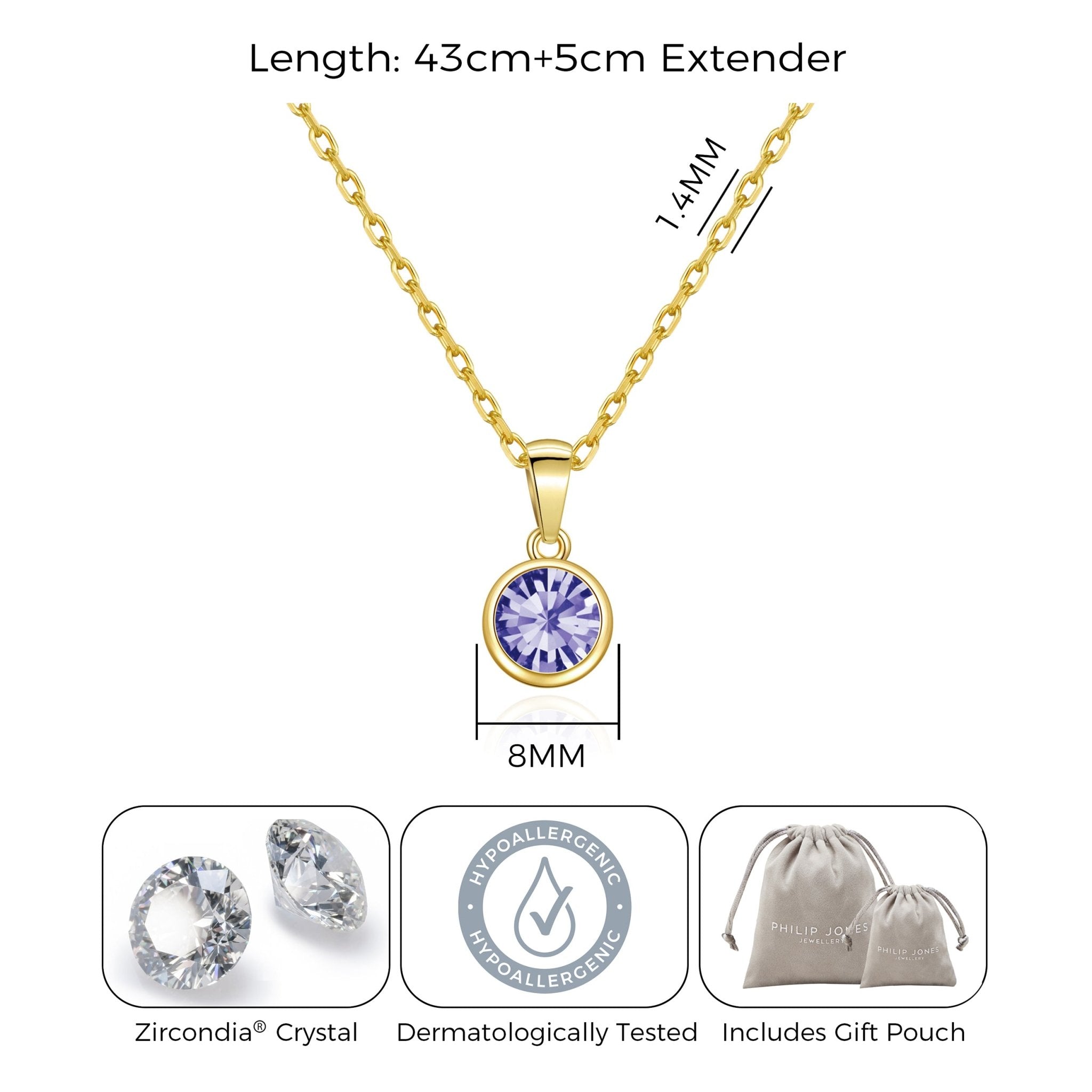 Gold Plated February (Amethyst) Birthstone Necklace Created with Zircondia® Crystals