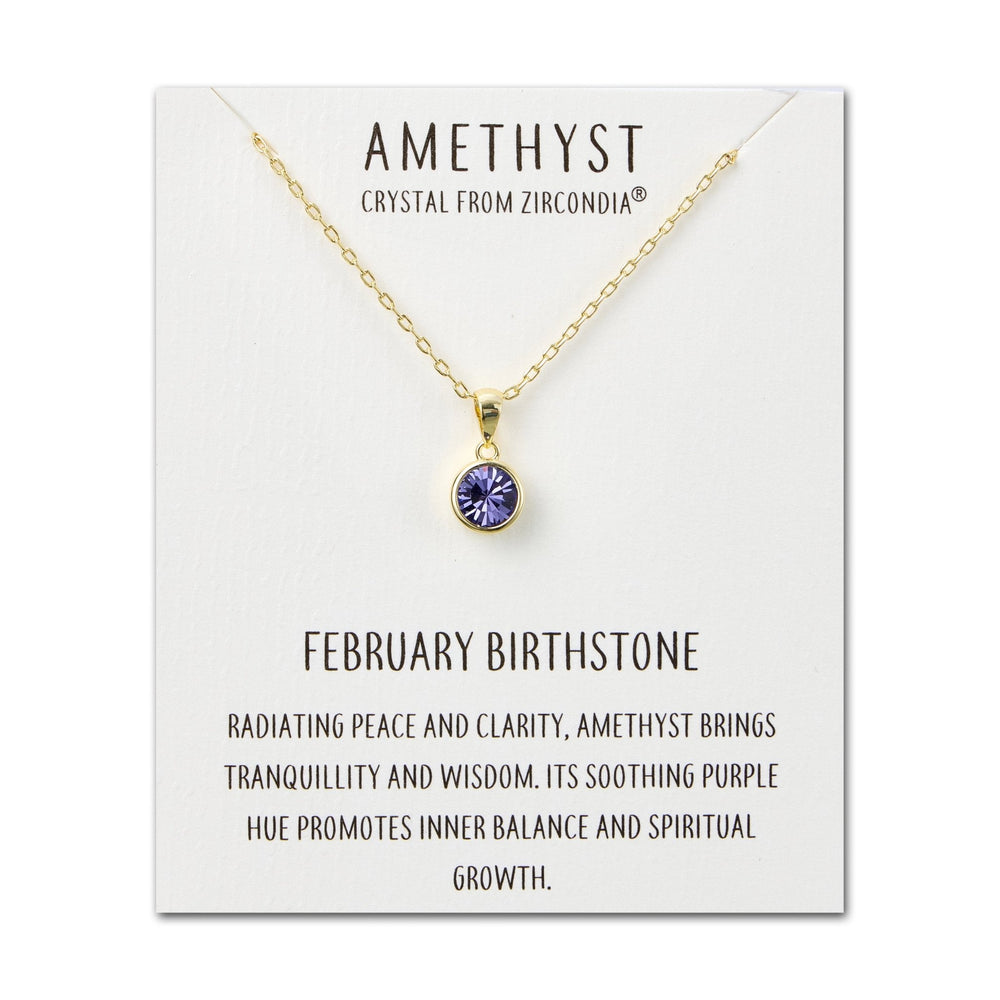 Gold Plated February (Amethyst) Birthstone Necklace Created with Zircondia® Crystals