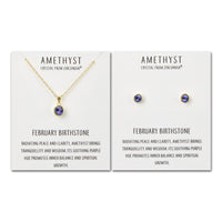 Gold Plated February (Amethyst) Birthstone Necklace & Earrings Set Created with Zircondia® Crystals