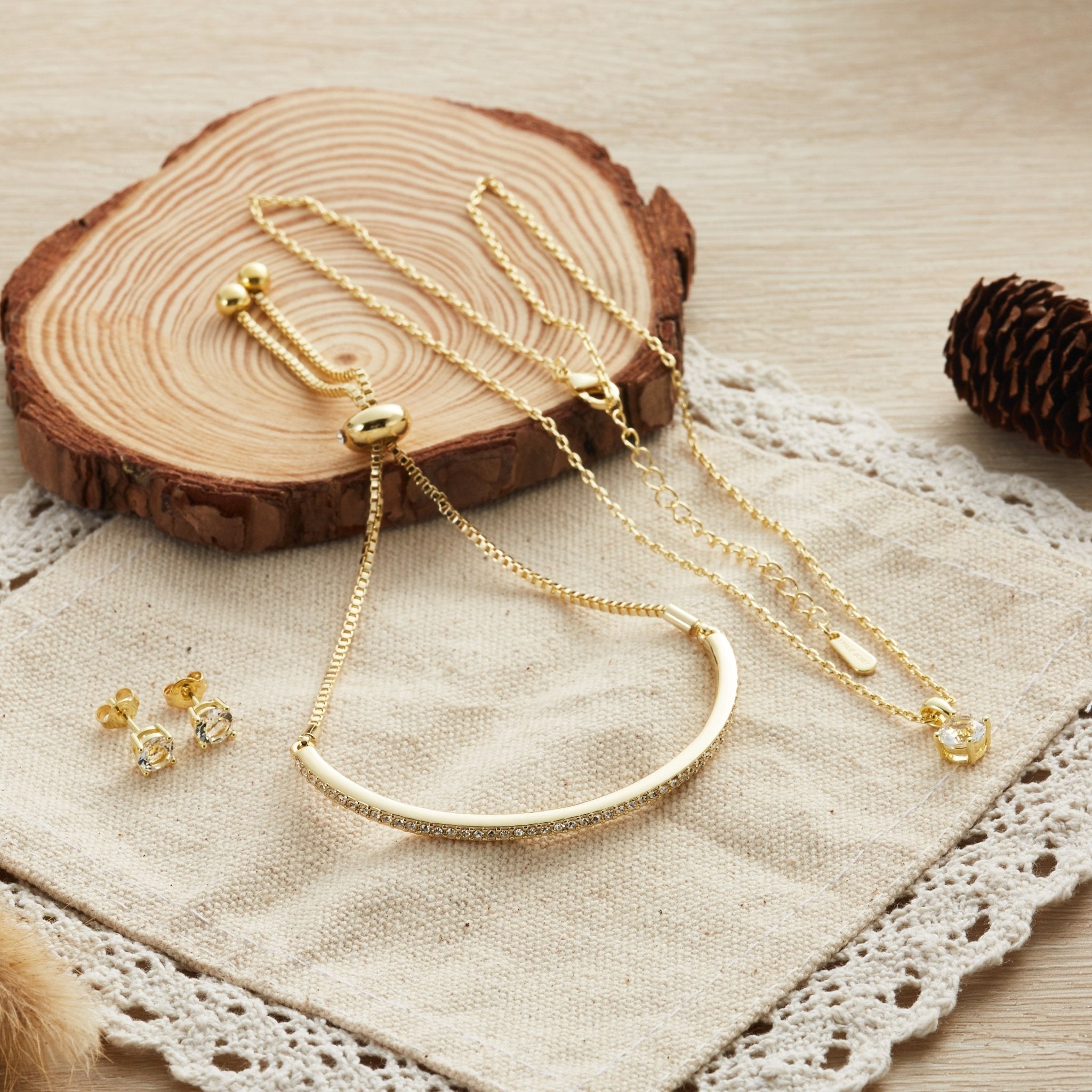 Gold Plated Friendship Set Created with Zircondia® Crystals