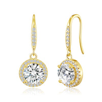 Gold Plated Halo Drop Earrings Created with Zircondia® Crystals