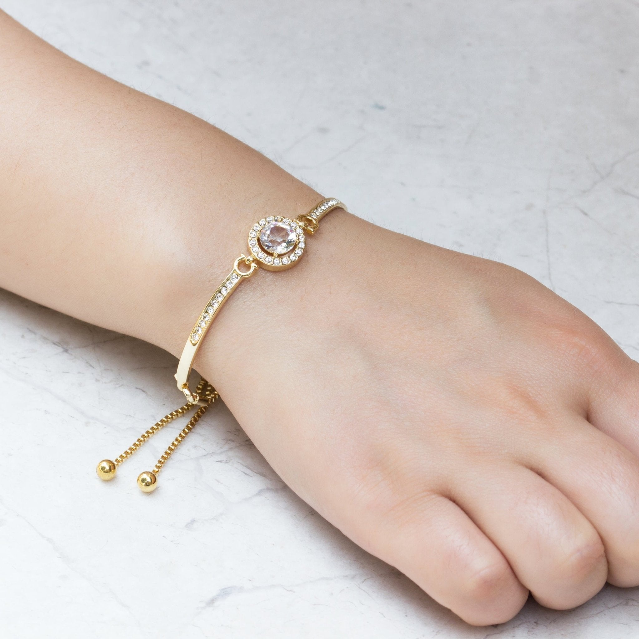 Gold Plated Halo Friendship Bracelet Created with Zircondia® Crystals