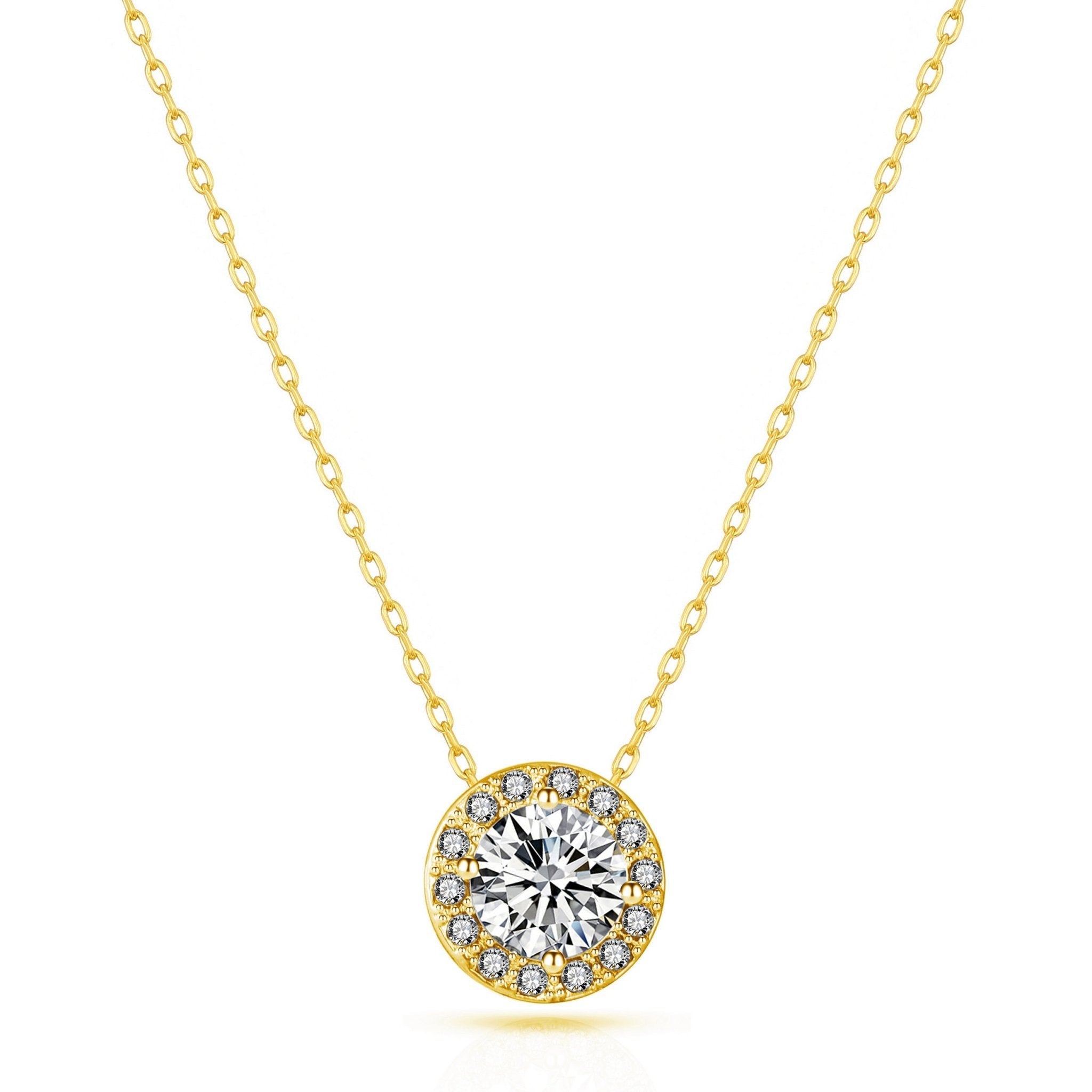 Gold Plated Halo Necklace Created with Zircondia® Crystals