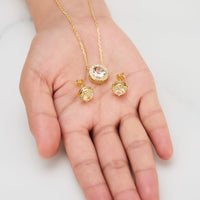 Gold Plated Halo Set Created with Zircondia® Crystals