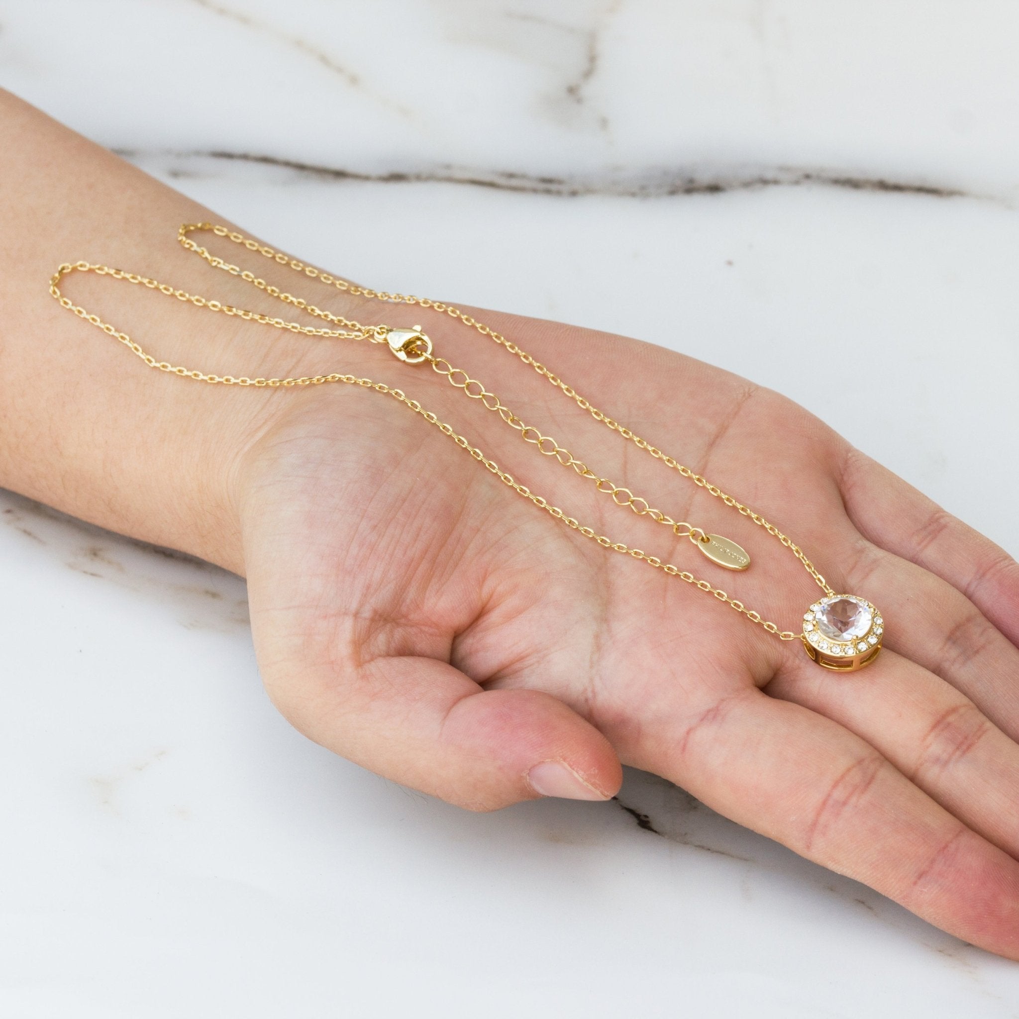 Gold Plated Halo Set Created with Zircondia® Crystals