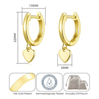 Gold Plated Heart Charm Hoop Earrings