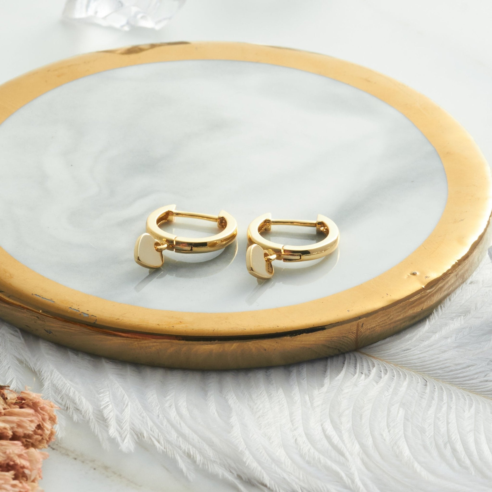 Gold Plated Heart Charm Hoop Earrings