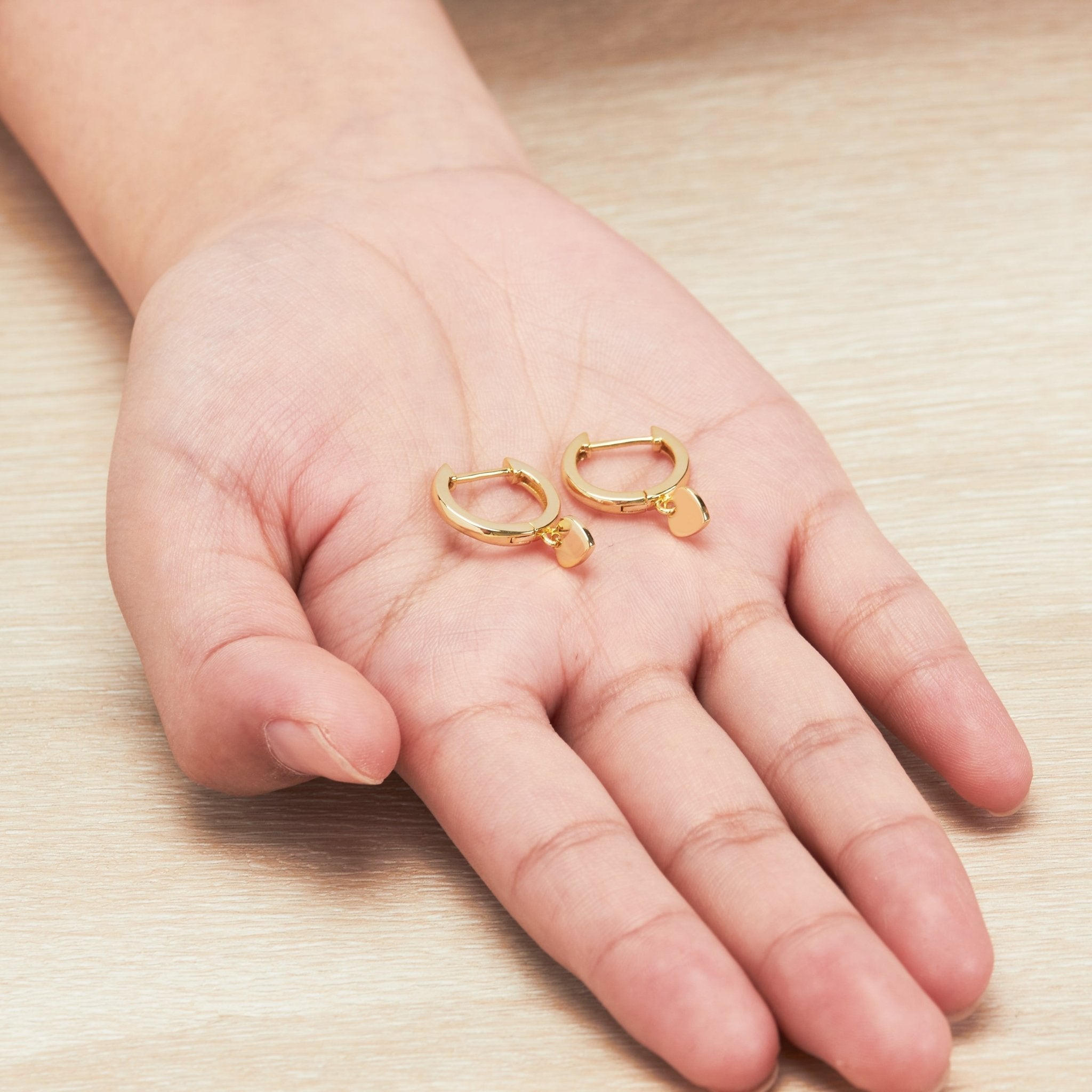 Gold Plated Heart Charm Hoop Earrings