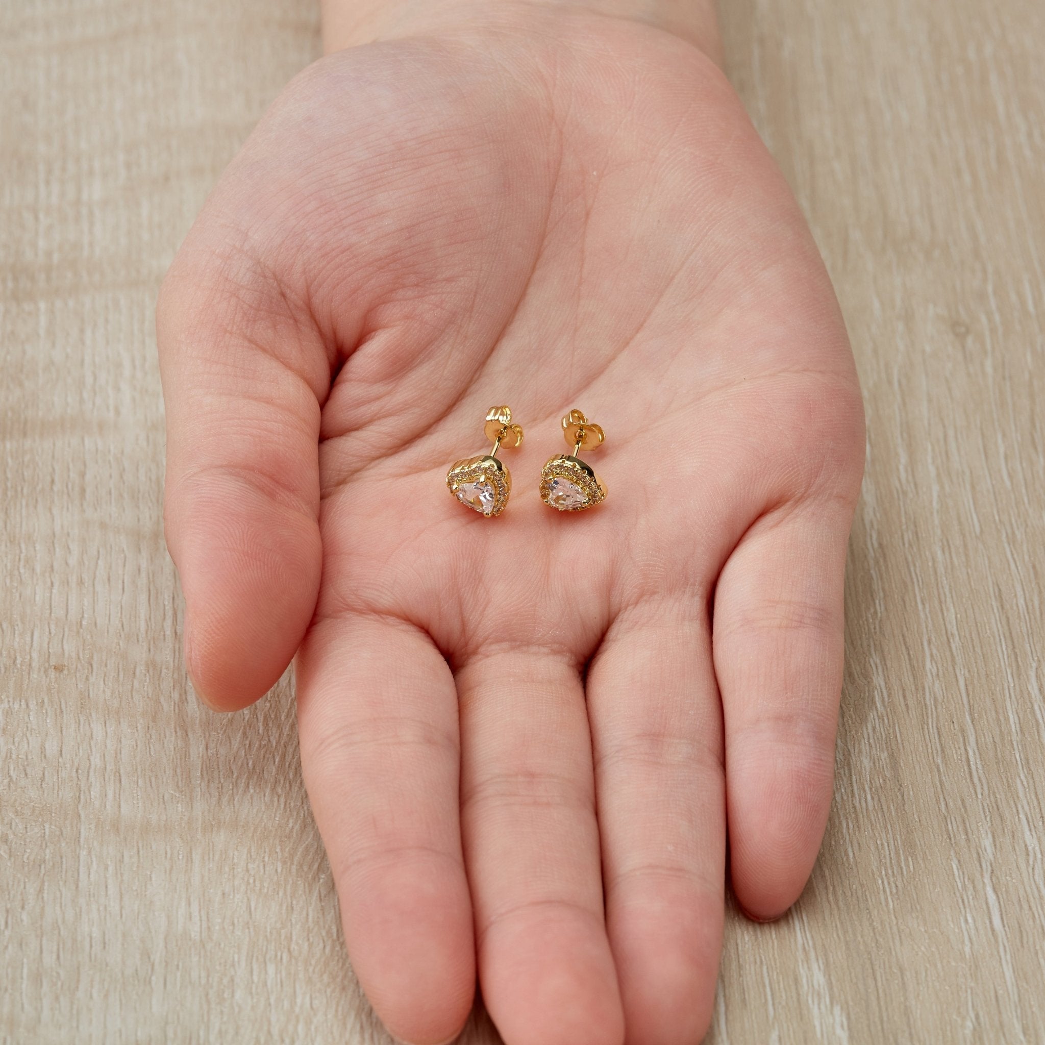 Gold Plated Heart Halo Earrings Created with Zircondia® Crystals