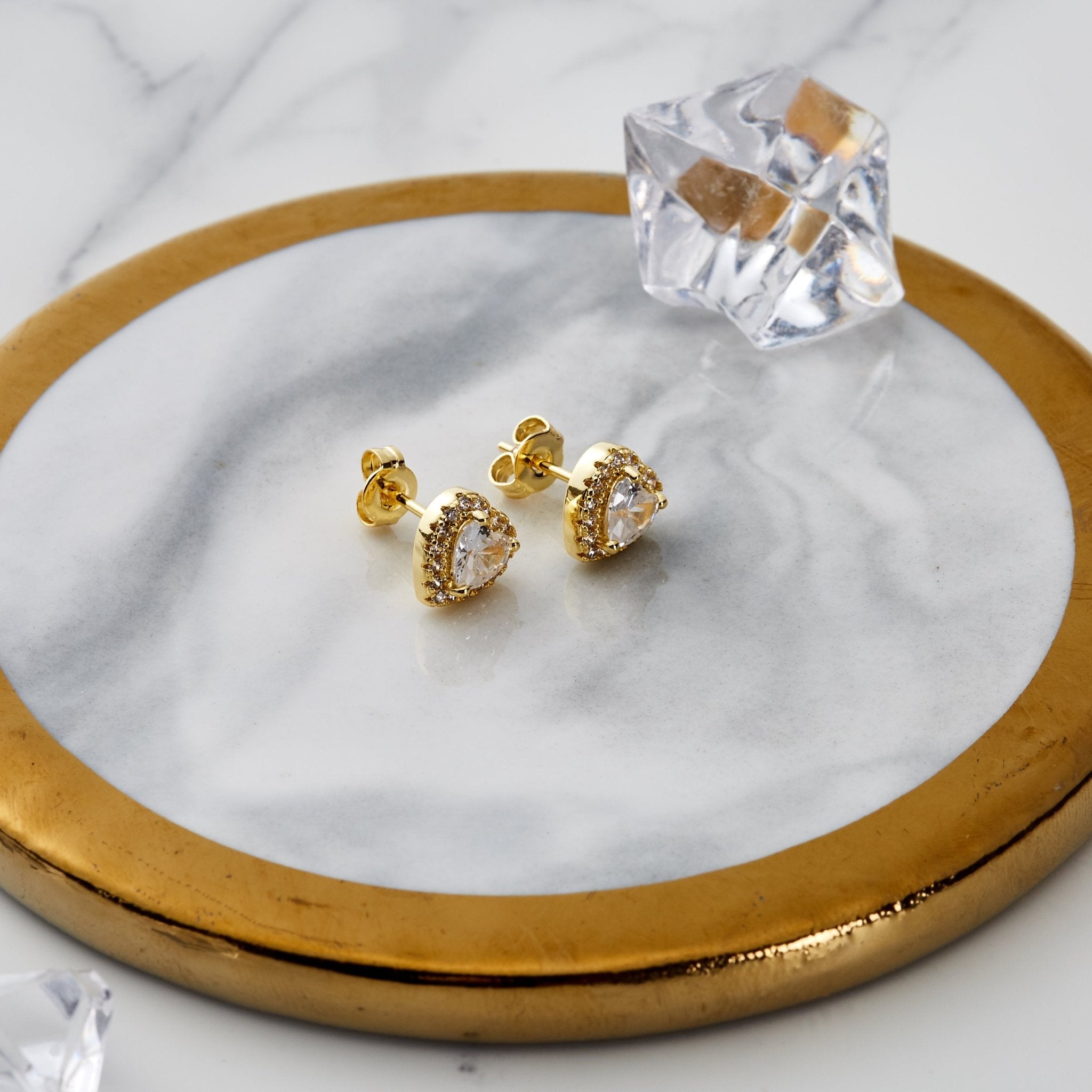 Gold Plated Heart Halo Earrings Created with Zircondia® Crystals