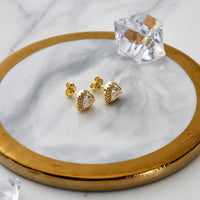 Gold Plated Heart Halo Earrings Created with Zircondia® Crystals