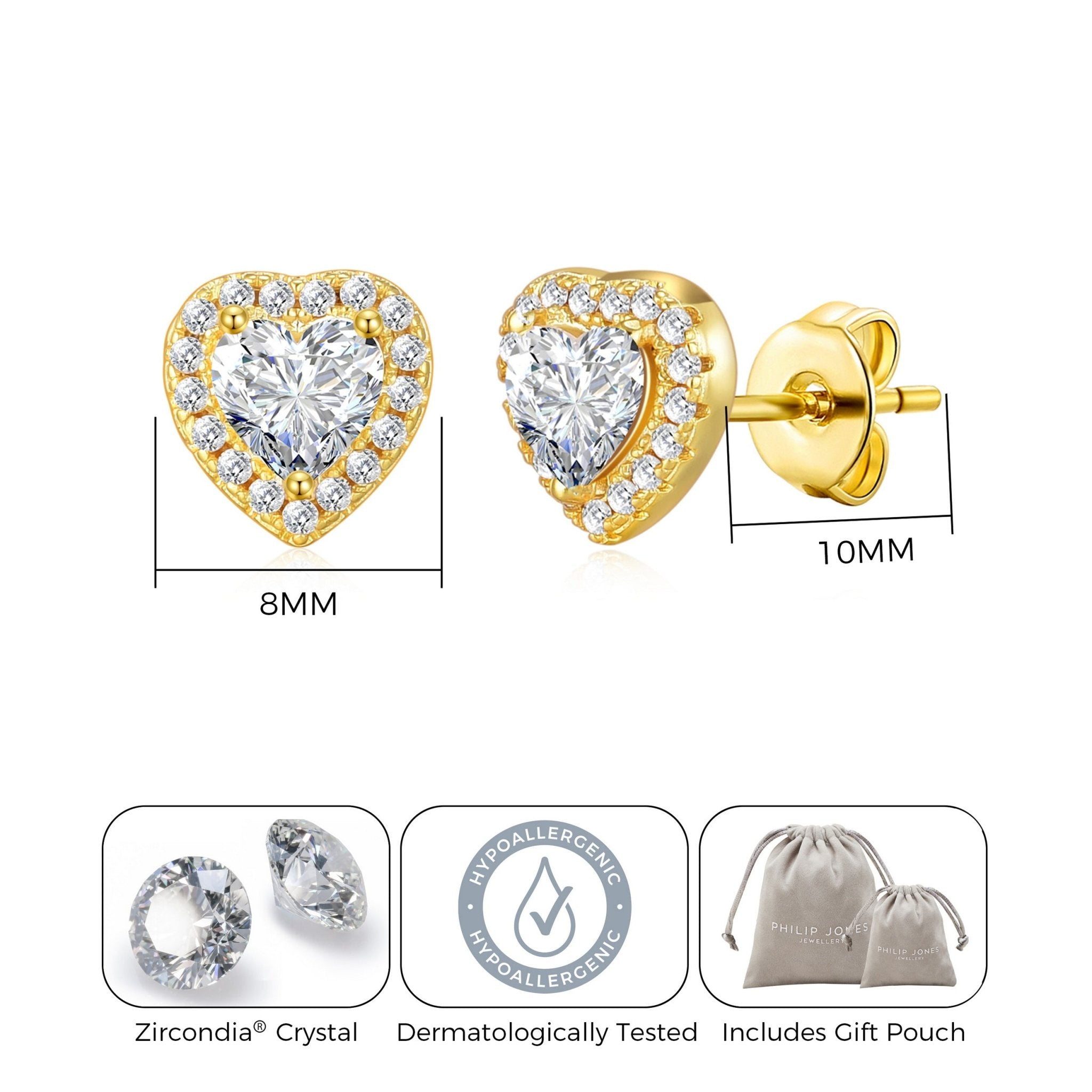 Gold Plated Heart Halo Earrings Created with Zircondia® Crystals