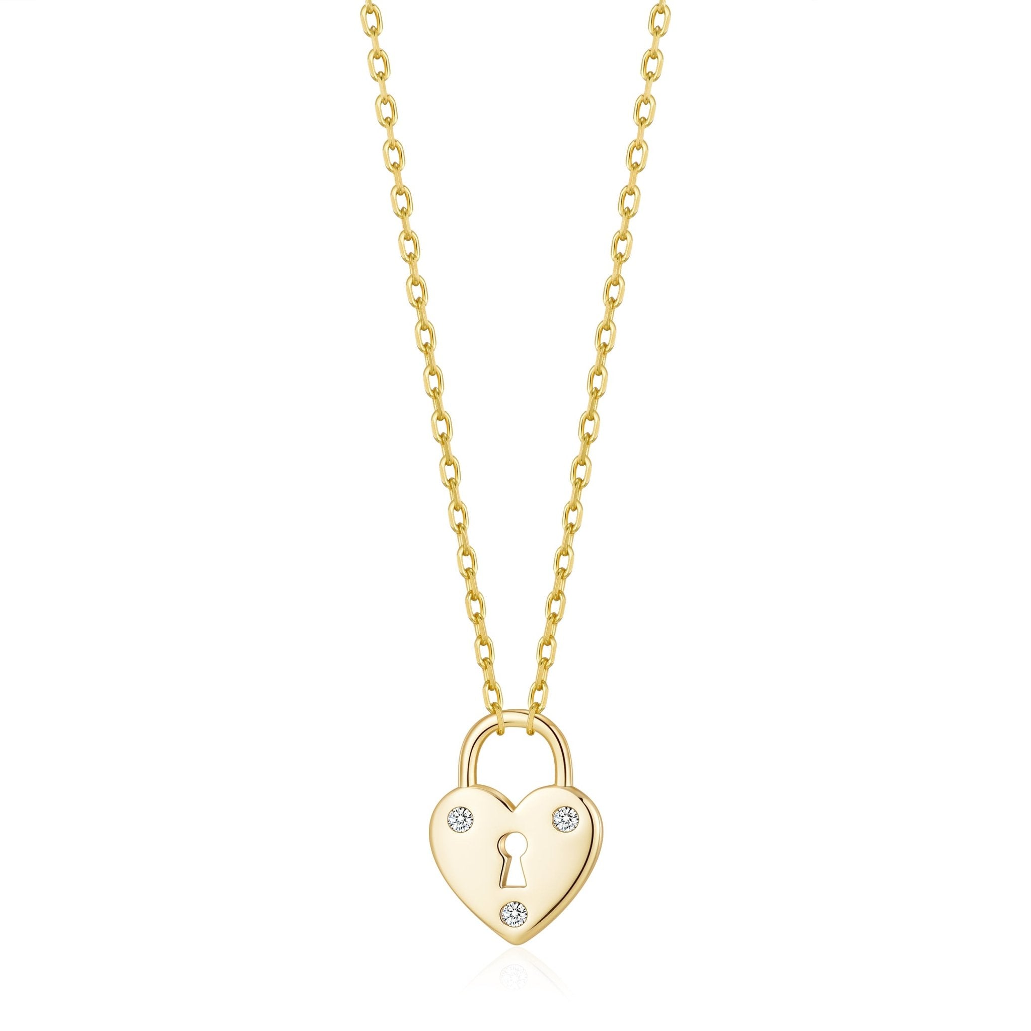 Gold Plated Heart Padlock Necklace Created with Zircondia® Crystals