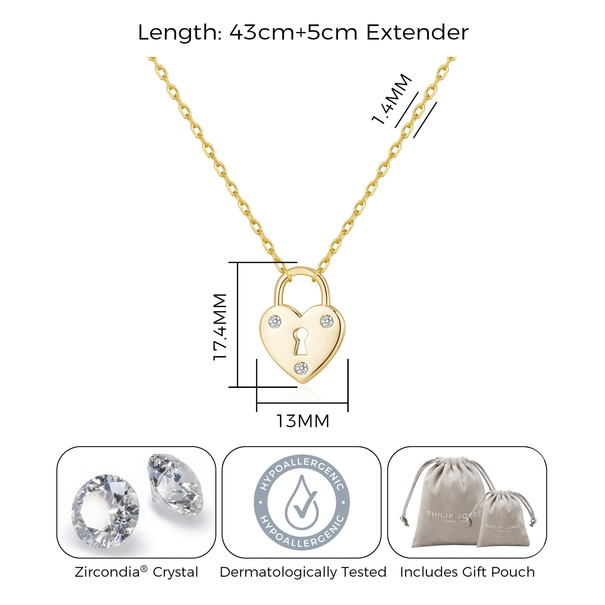 Gold Plated Heart Padlock Necklace Created with Zircondia® Crystals