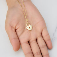 Gold Plated Heart Padlock Necklace Created with Zircondia® Crystals