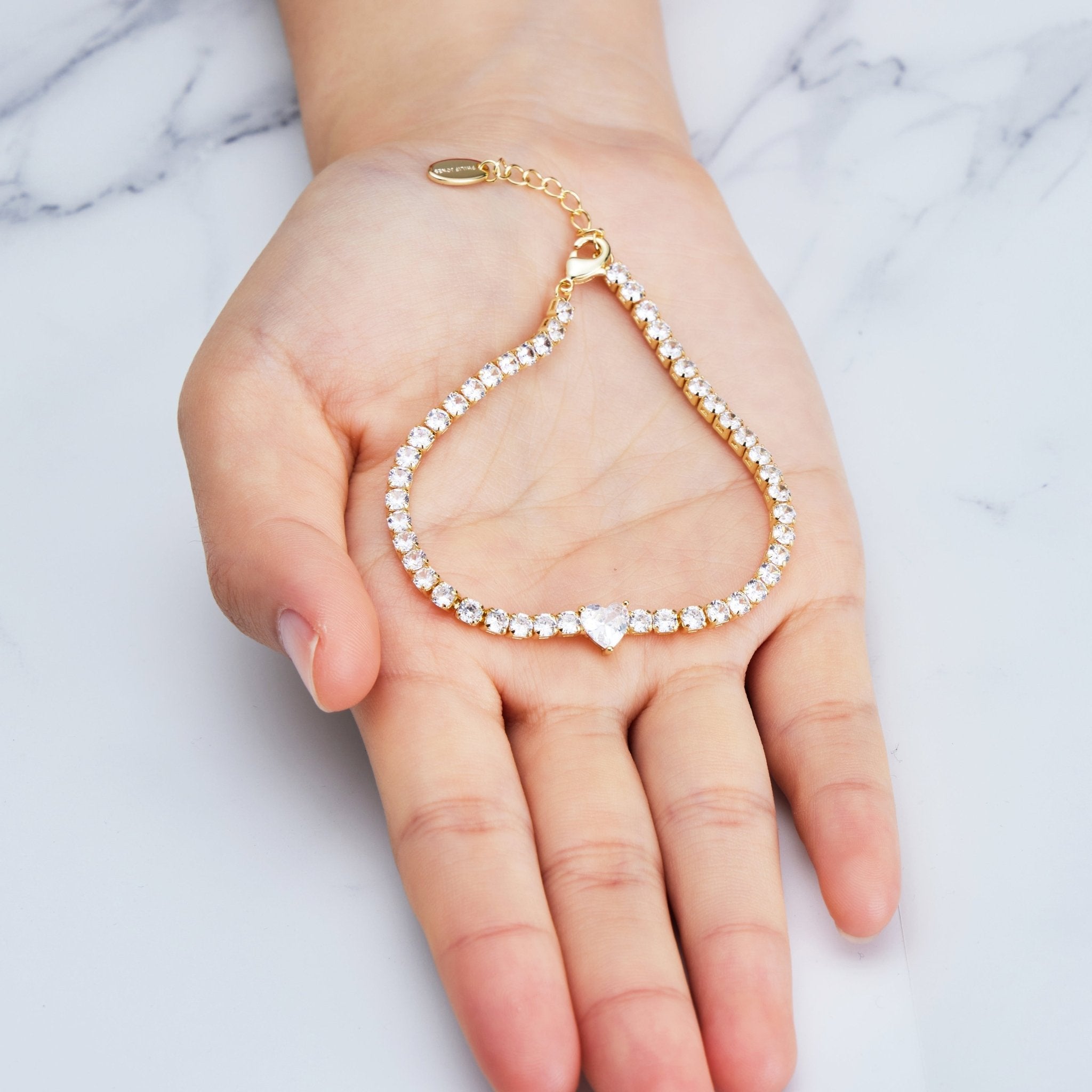 Gold Plated Heart Solitaire Tennis Bracelet Created with Zircondia® Crystals