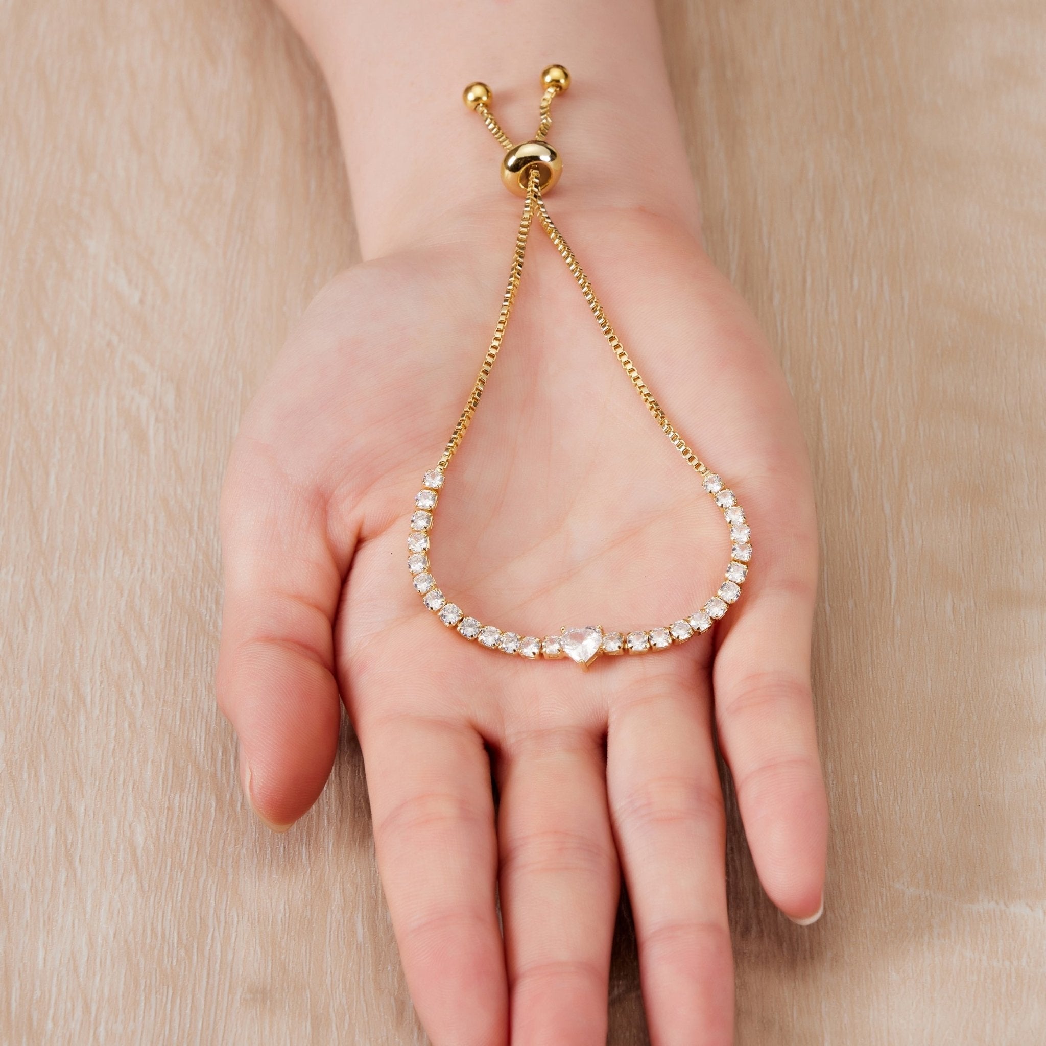 Gold Plated I Couldn't Say I Do Without You Heart Solitaire Bracelet with Zircondia® Crystals