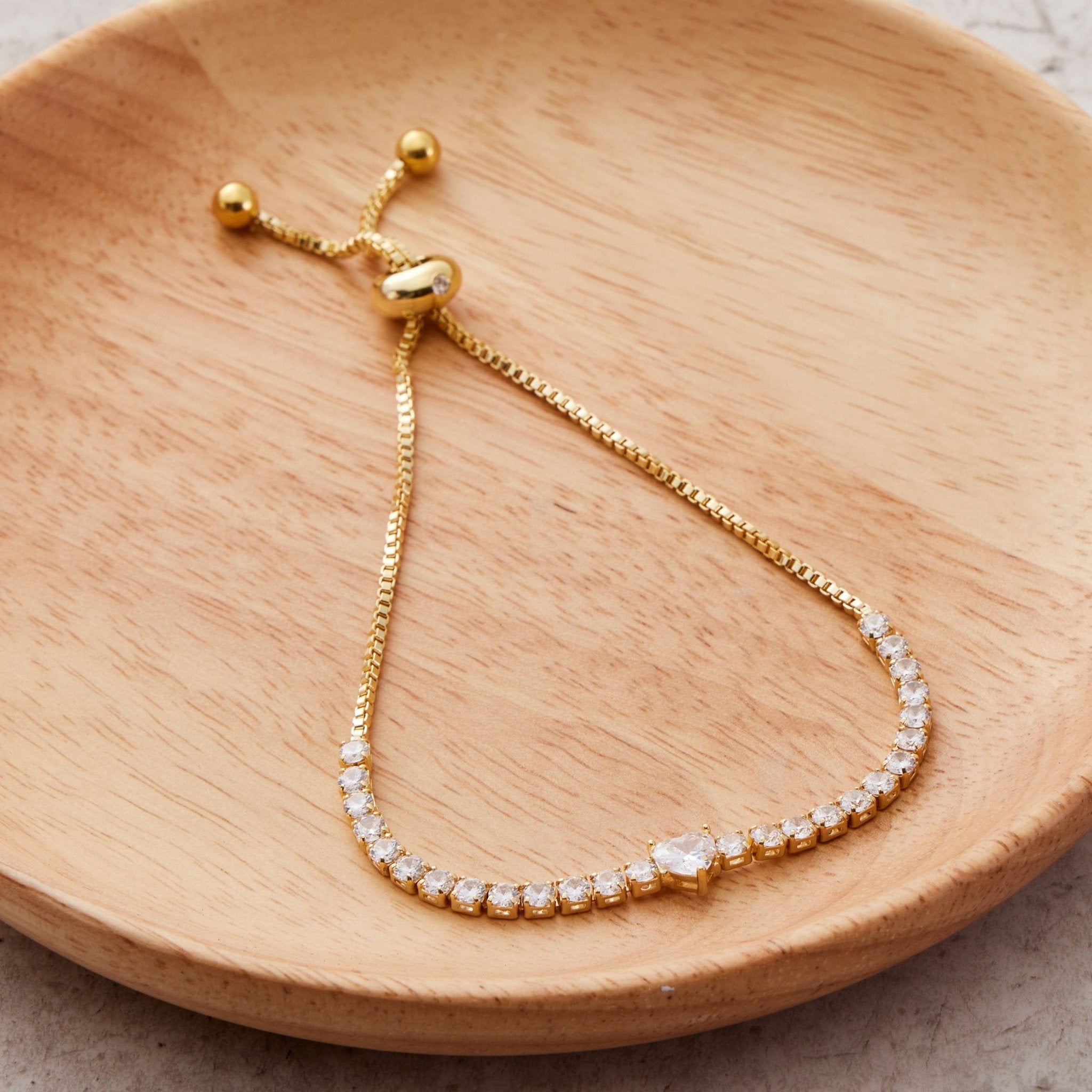 Gold Plated Heart Solitaire Friendship Bracelet Created with Zircondia® Crystals