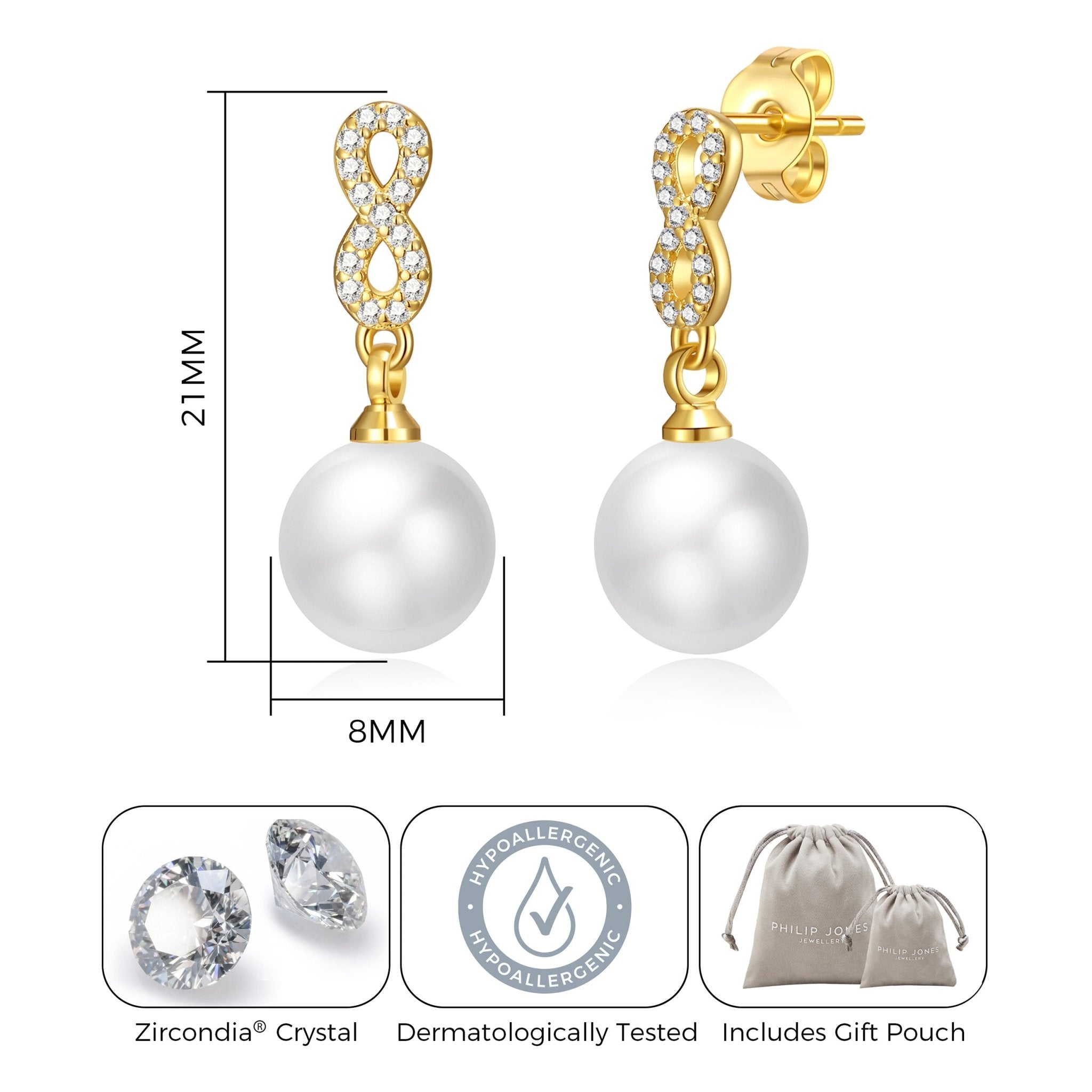Gold Plated I Couldn't Say I Do Without You Infinity Pearl Drop Earrings with Zircondia® Crystals