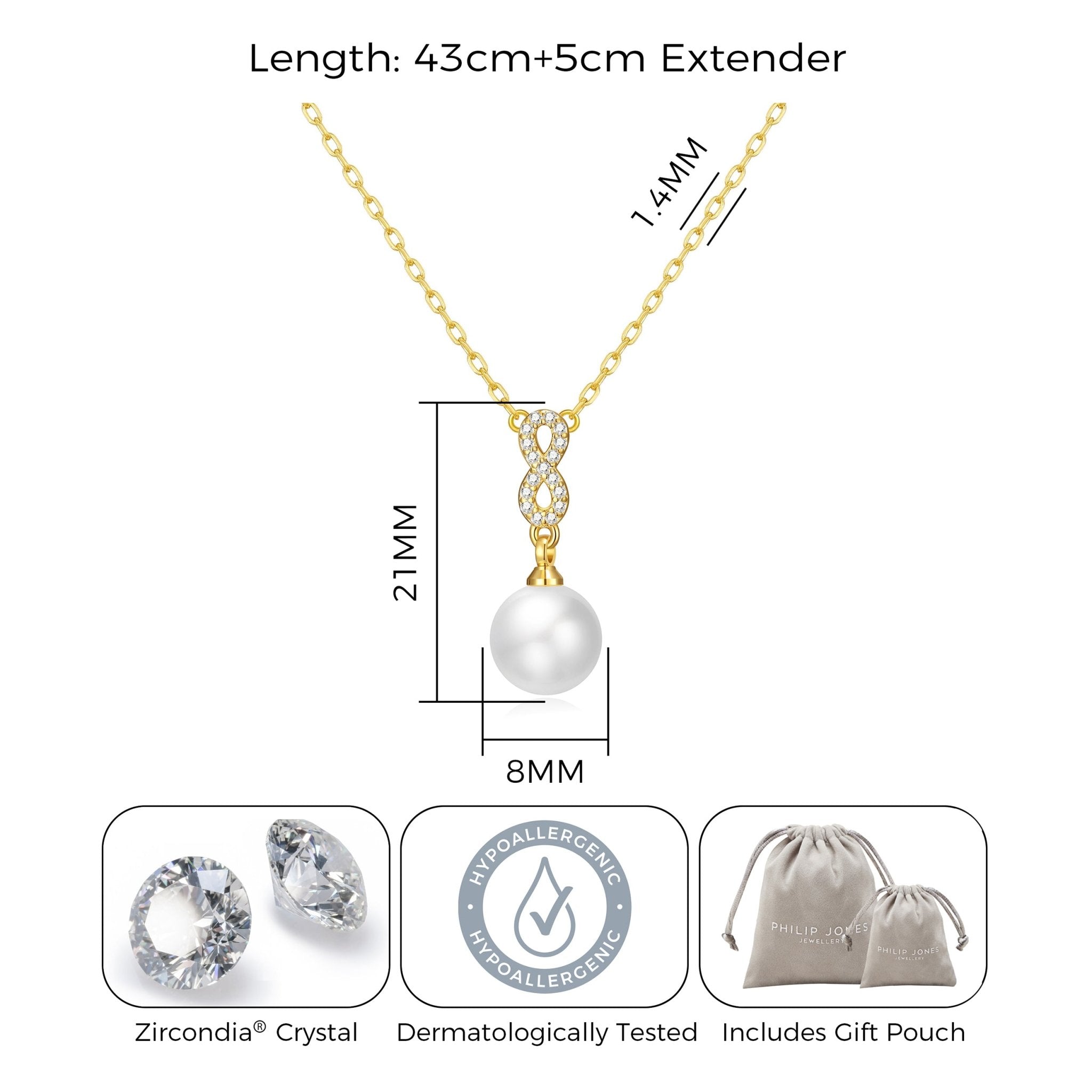 Gold Plated I Couldn't Say I Do Without You Infinity Pearl Wedding Drop Necklace with Zircondia® Crystals