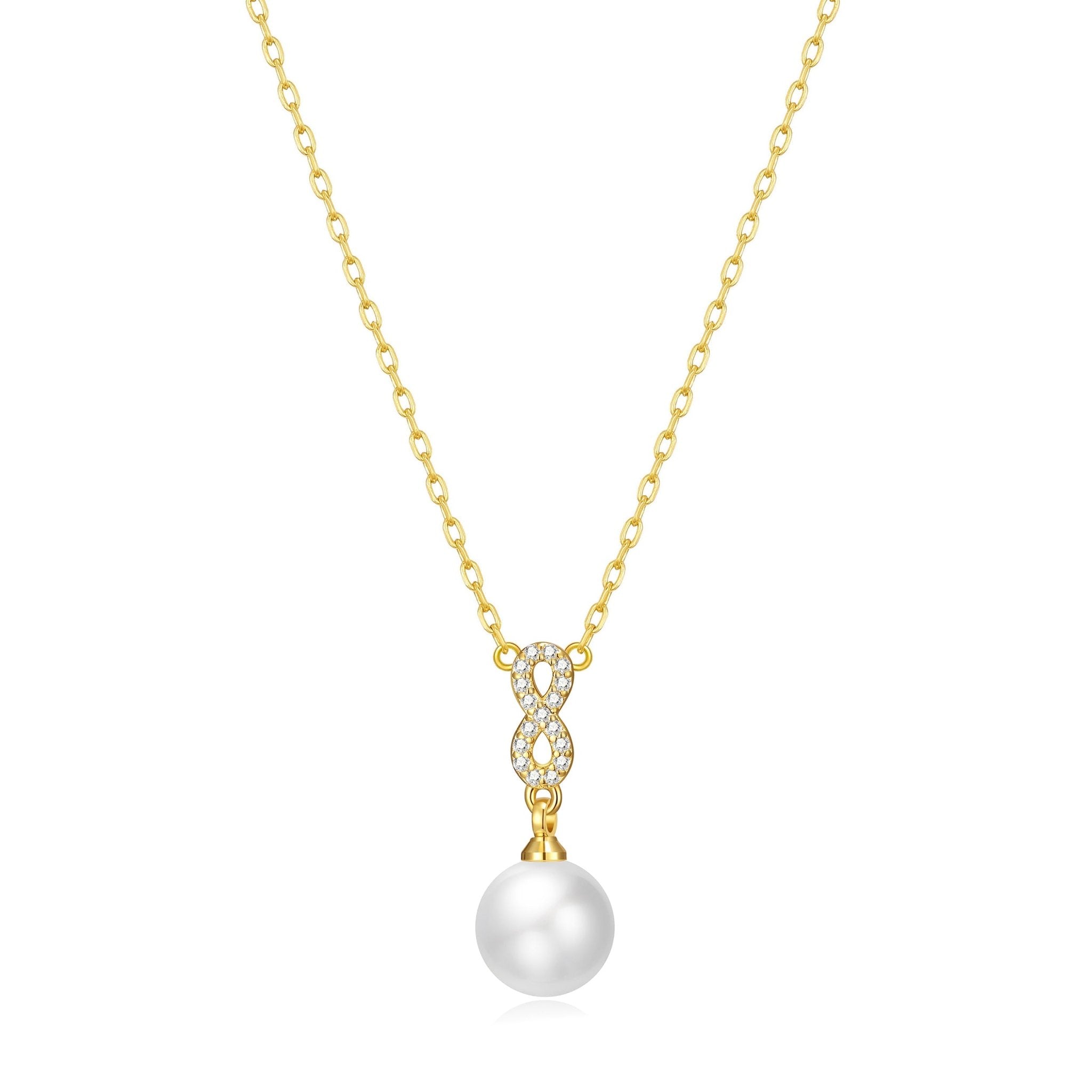 Gold Plated Infinity Pearl Drop Necklace Created with Zircondia® Crystals