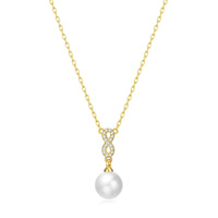 Gold Plated Infinity Pearl Drop Necklace Created with Zircondia® Crystals