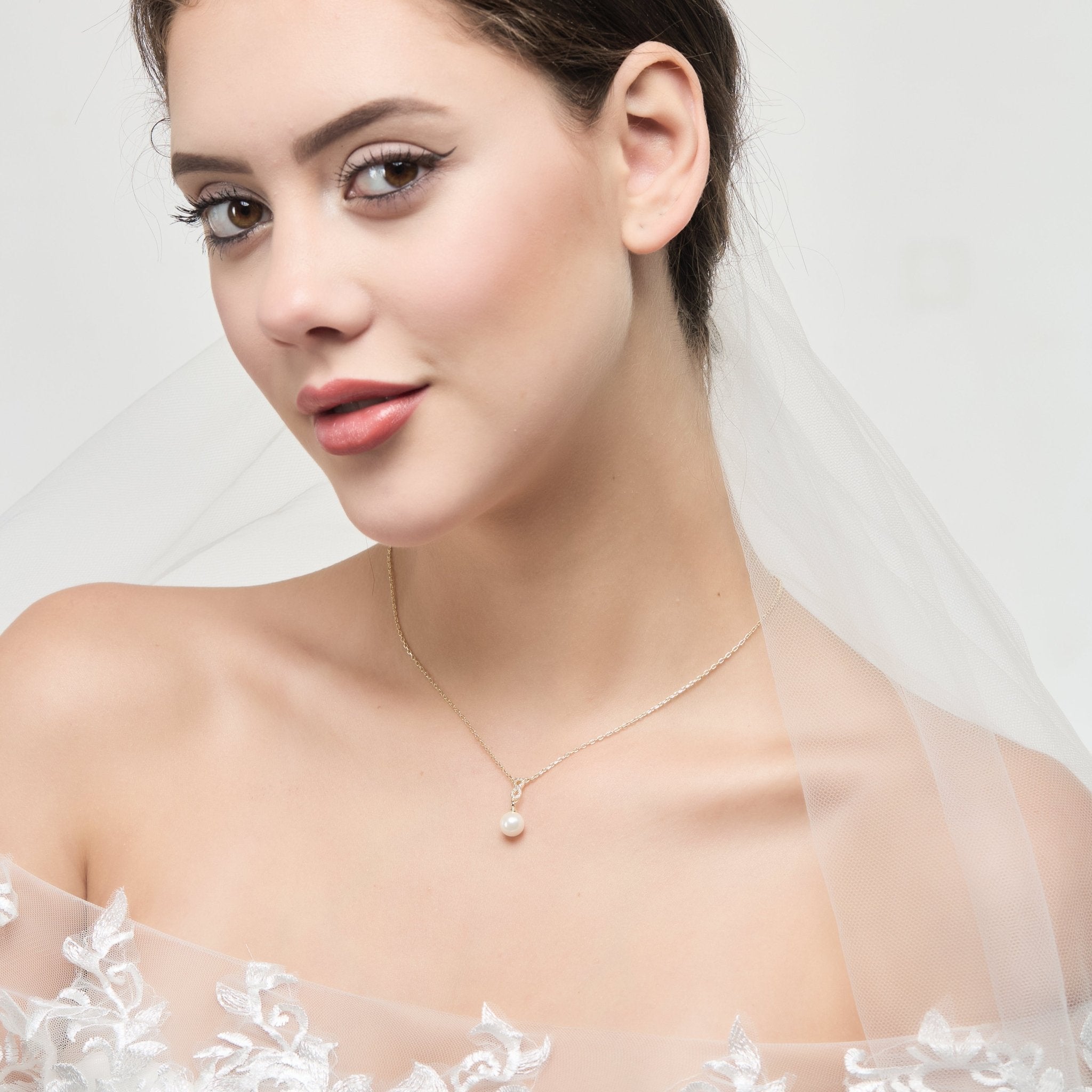 Gold Plated I Couldn't Say I Do Without You Infinity Pearl Wedding Drop Necklace with Zircondia® Crystals