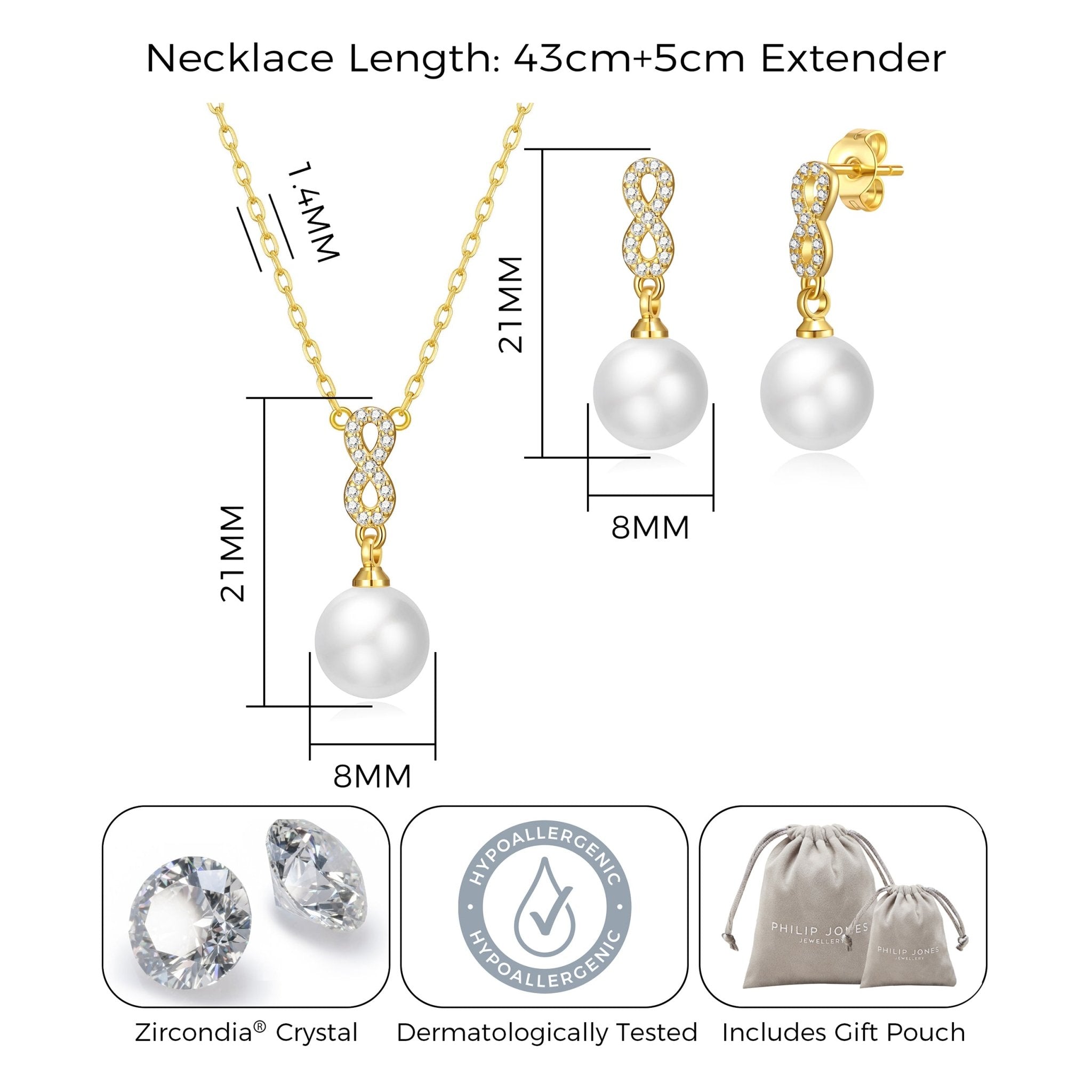 Gold Plated Infinity Pearl Drop Set Created with Zircondia® Crystals