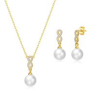 Gold Plated I Couldn't Say I Do Without You Infinity Pearl Drop Set with Zircondia® Crystals