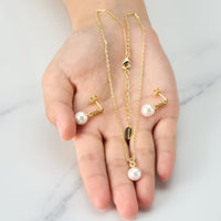 Gold Plated Infinity Pearl Drop Set Created with Zircondia® Crystals