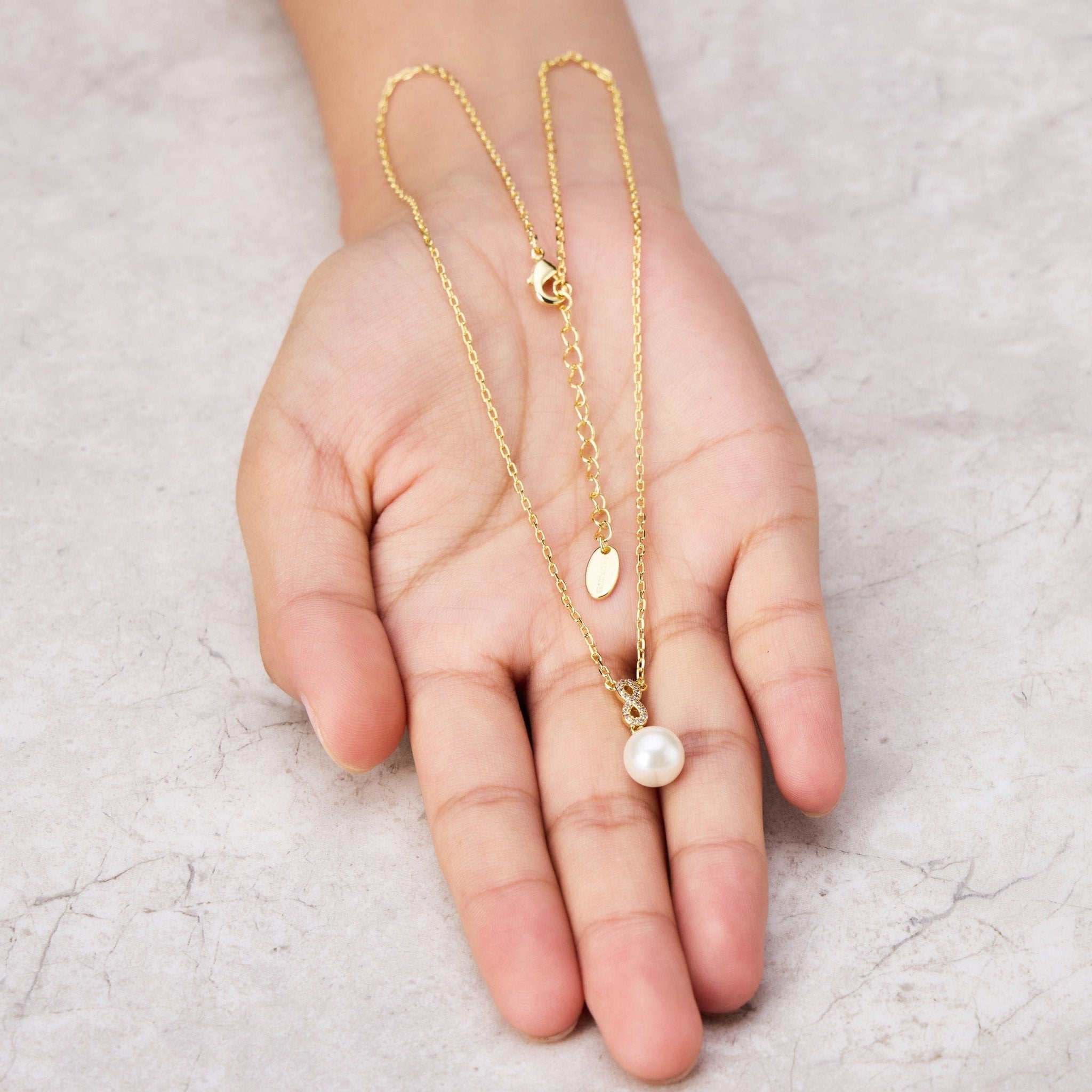 Gold Plated Infinity Pearl Drop Set Created with Zircondia® Crystals