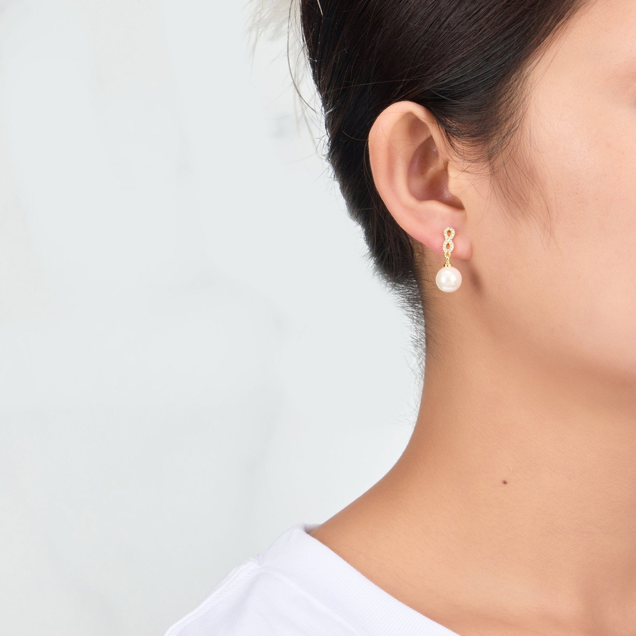 Gold Plated Infinity Pearl Drop Set Created with Zircondia® Crystals